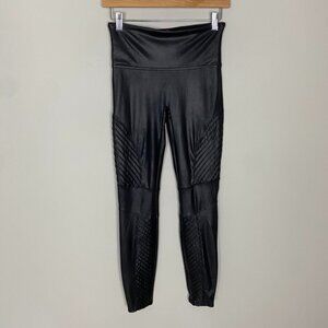 Spanx Moto Faux Leather Leggings Black Womens Medium